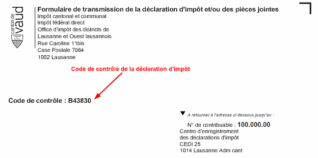 Example of control code on a tax document